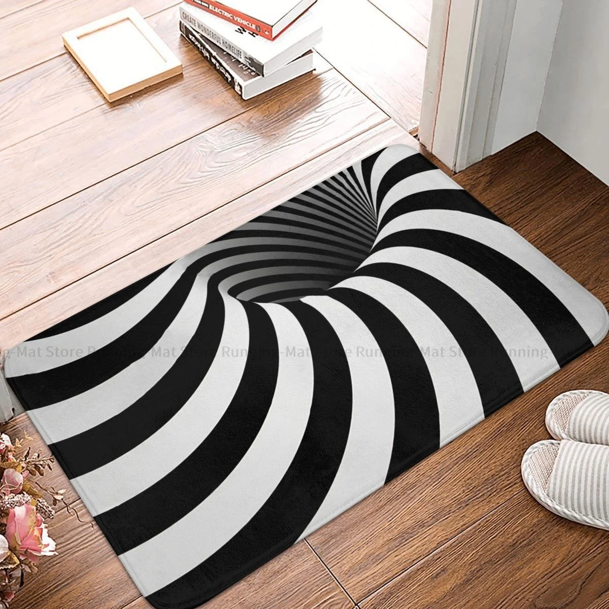 

Swirl Pattern Bath Non-Slip Carpet Optical Illusion Abstract Twisted Stripes Geometry Room Mat Welcome Doormat Floor Decor Rug