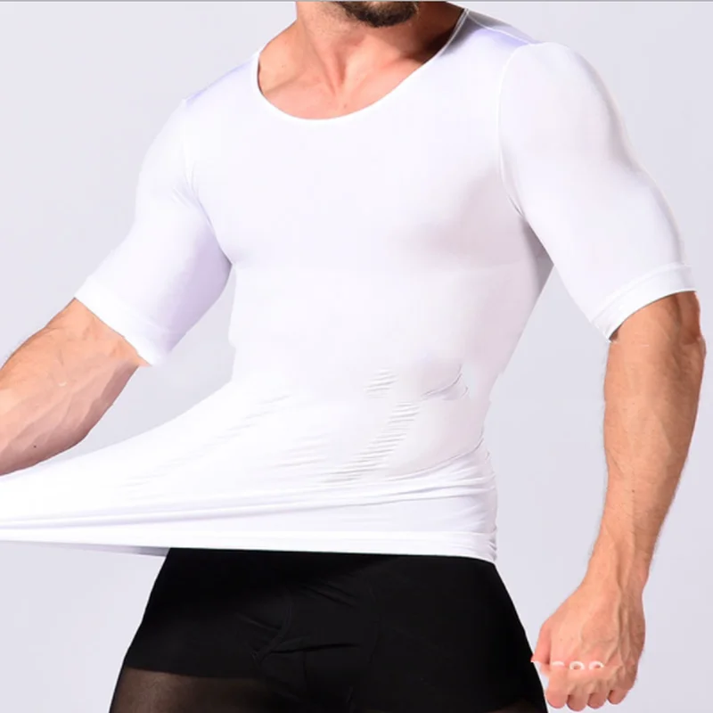 

Men Male slim Tight Training Breathable Compression lift corset seamless tight underwear Short Sleeve Shirt Breathable