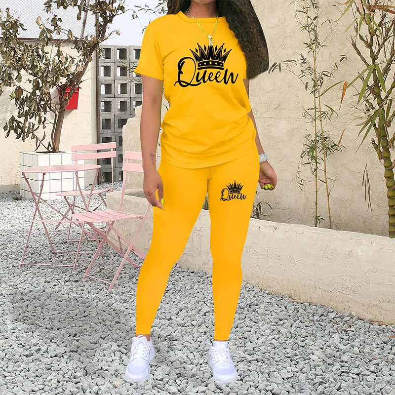 Женский повседневный комплект из 2 предметов футболка и штаны с принтом Новинка