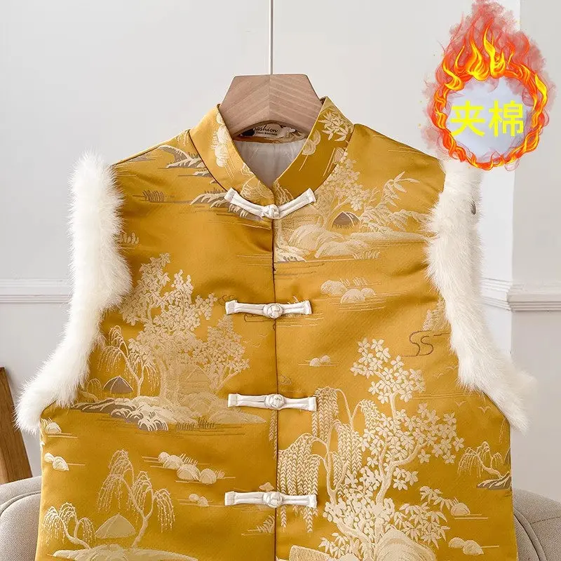 Новинка жилет из меха кролика в китайском стиле Женская Высококачественная