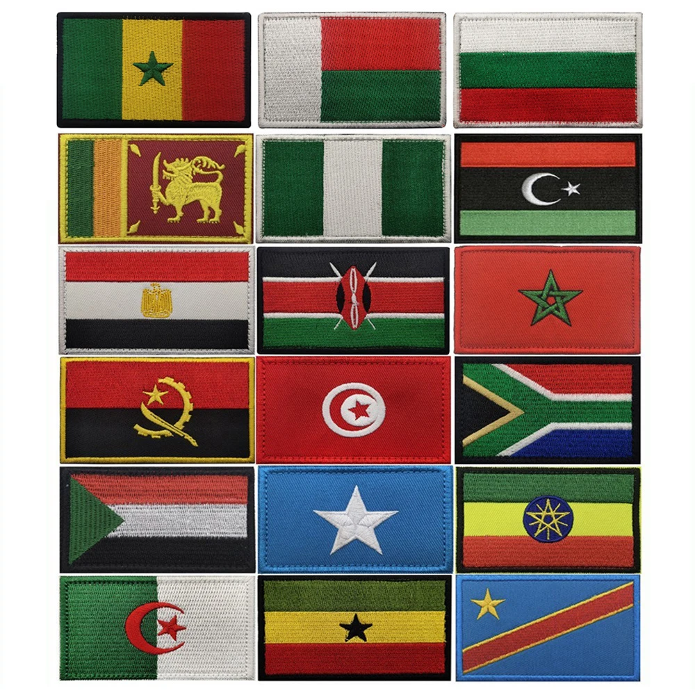 

Hook and Loop Patches African Countries South Africa Egypt Kenya Congo Nigeria Angola Flag Badges Embroidered Morale Badges