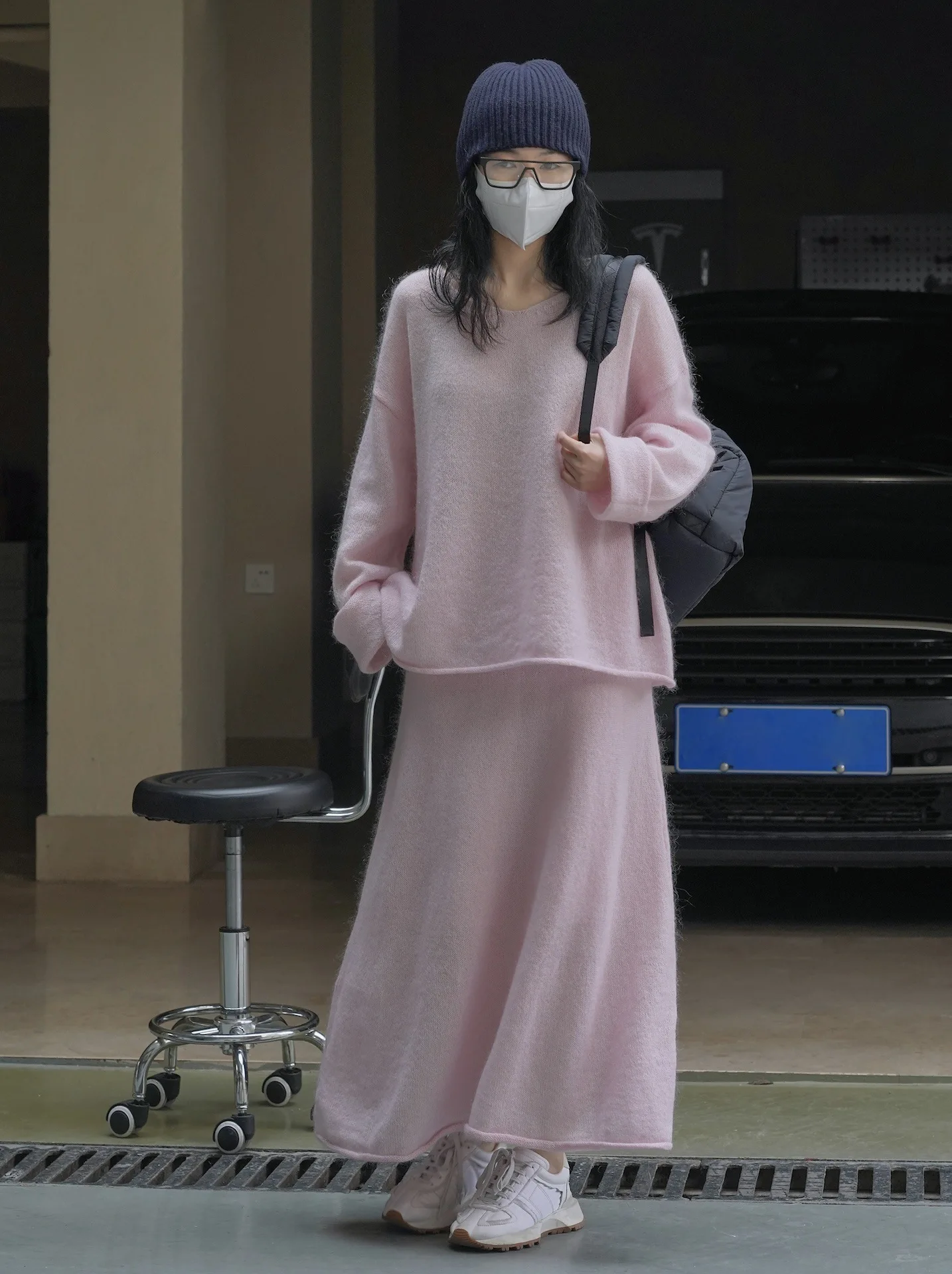 Женские костюмы-двойки стильные вязаные пуловеры из мохеровой шерсти с длинной