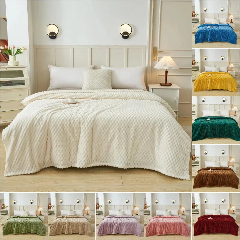 

Solid Color Plaid Flannel Blanket Soft Adult Bed Cover Four Seasons Warm Fleece Fluffy Throw Blankets Bedspread for Sofa Bedroom