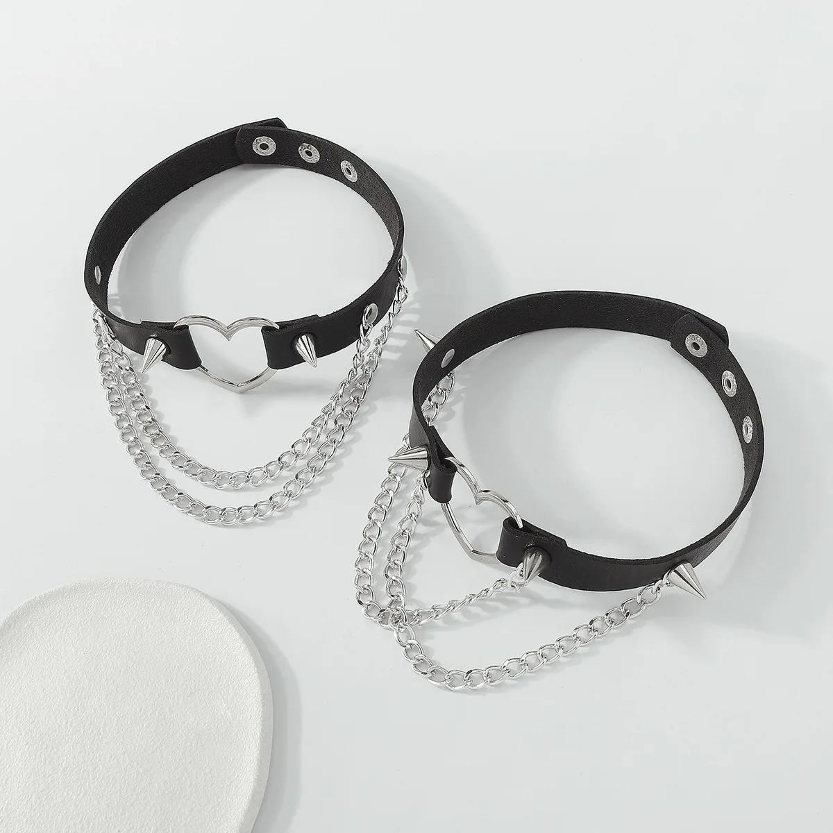 Gothic Chain Choker Neckchain Dark Black Rivet PU Necklace Harajuku Punk Necklace