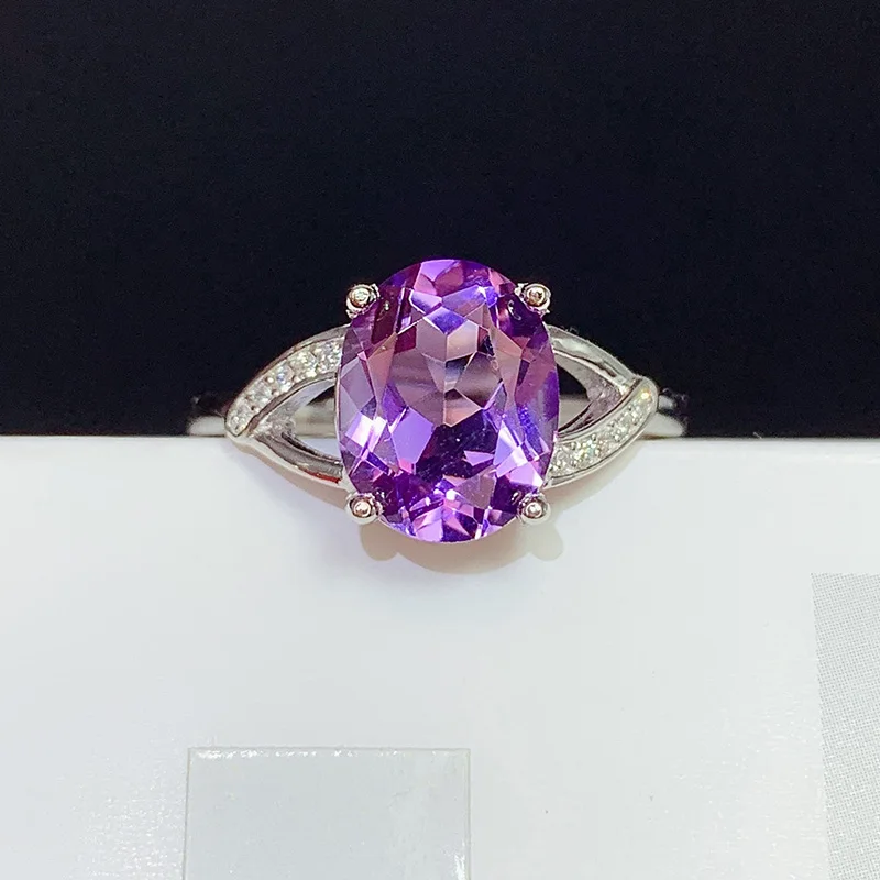 

Natural Amethyst Ring Female 925 Sterling Silver Inlaid Adjustable Amethyst Personality Engagement Ring