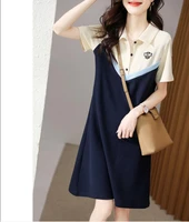 summer new fashion foreign style lapel stitching casual loose belly slimming dress women