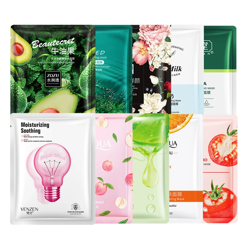 

10pcs BIOAQUA Moisturizing Face Mask Skin Care Facial Masks skincare Anti-aging Brightening Centella Avocado Face Sheet Mask