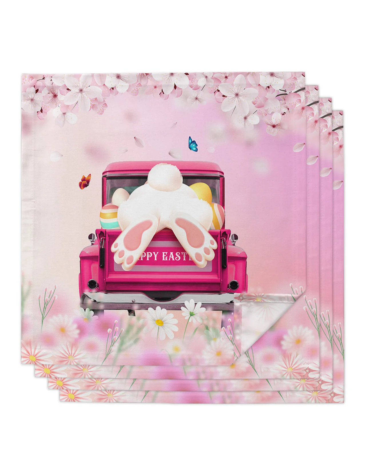 

4pcs Easter Rabbit Truck Daisy Square 50cm Table Napkin Party Wedding Decoration Table Cloth Kitchen Dinner Serving Napkins