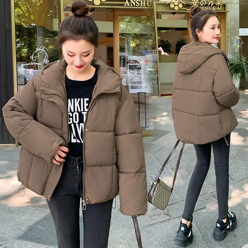 GRELLER 2023 Winter Women Jacket Coats Short Parkas Female Down Cotton Hooded Thick Warm Jackets Drawstring Casual Student Coat