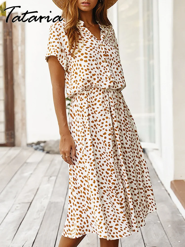 Женское платье-рубашка в горошек модное летнее Повседневное платье макси с