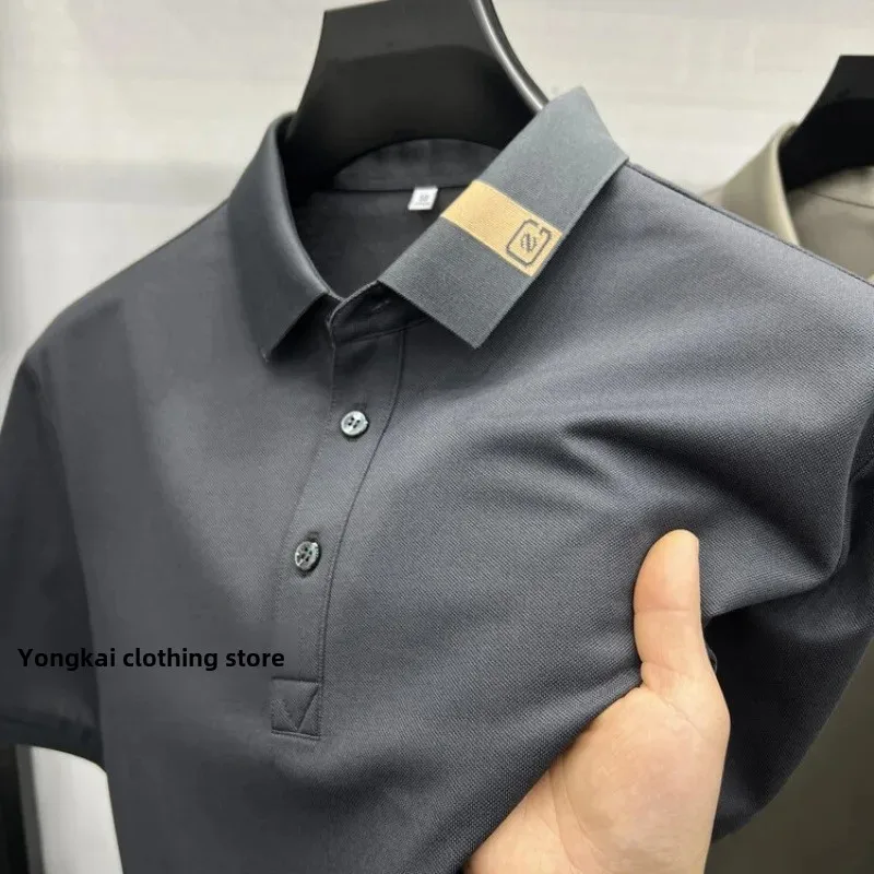 High Quality Simple Short Sleeve Paul Linen Men's Pure Color Half Shirt Casual Spring Autumn Flip Collar T-Shirt