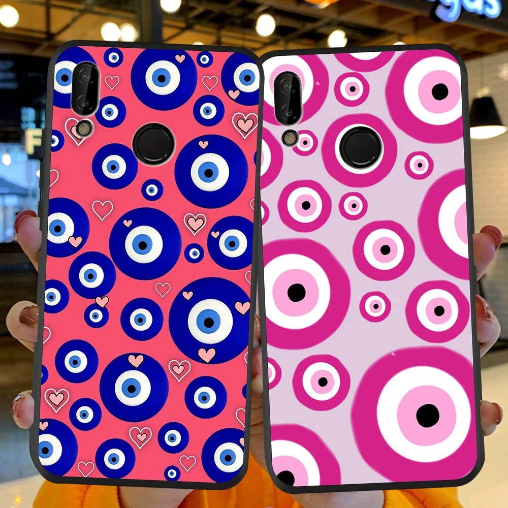 

Lucky Blue Eyes Pink Round Heart Coque Silicone Funda for Huawei P40 P30 P20 P10 P8 Lite 2017 Mate 30 20 10 Lite Pro Phone Case