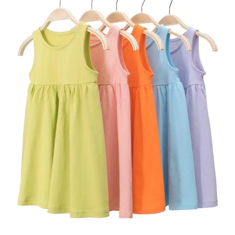 

Children's 2023 Summer New Line Girls' Dress Sleeveless Tank Top Hanging Strap Candy Color Wedding Dress Clothes 2 4 6 7 8 Year