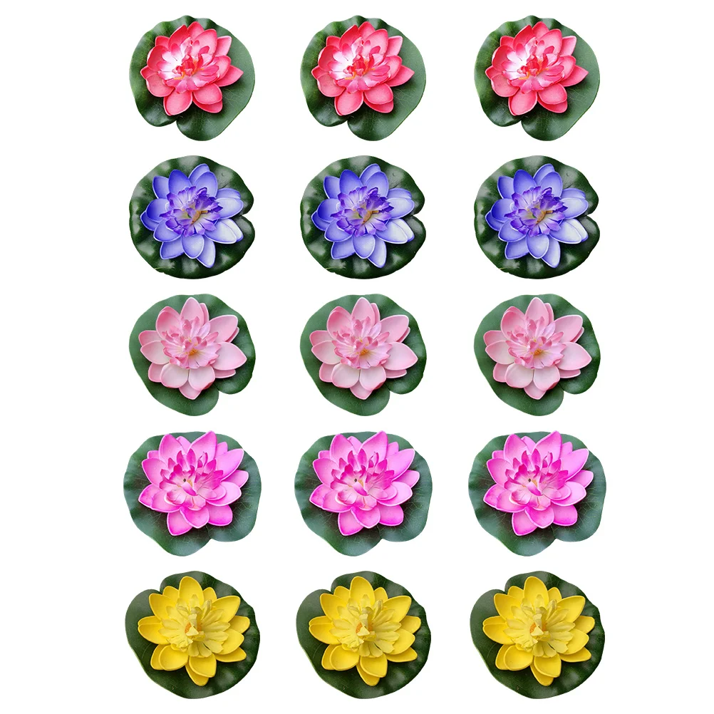 15Pcs Float Water Lily Decor Artificial Water Lily Pond Floating Flower Pond Plant Decoration Artificial Floating Flowers