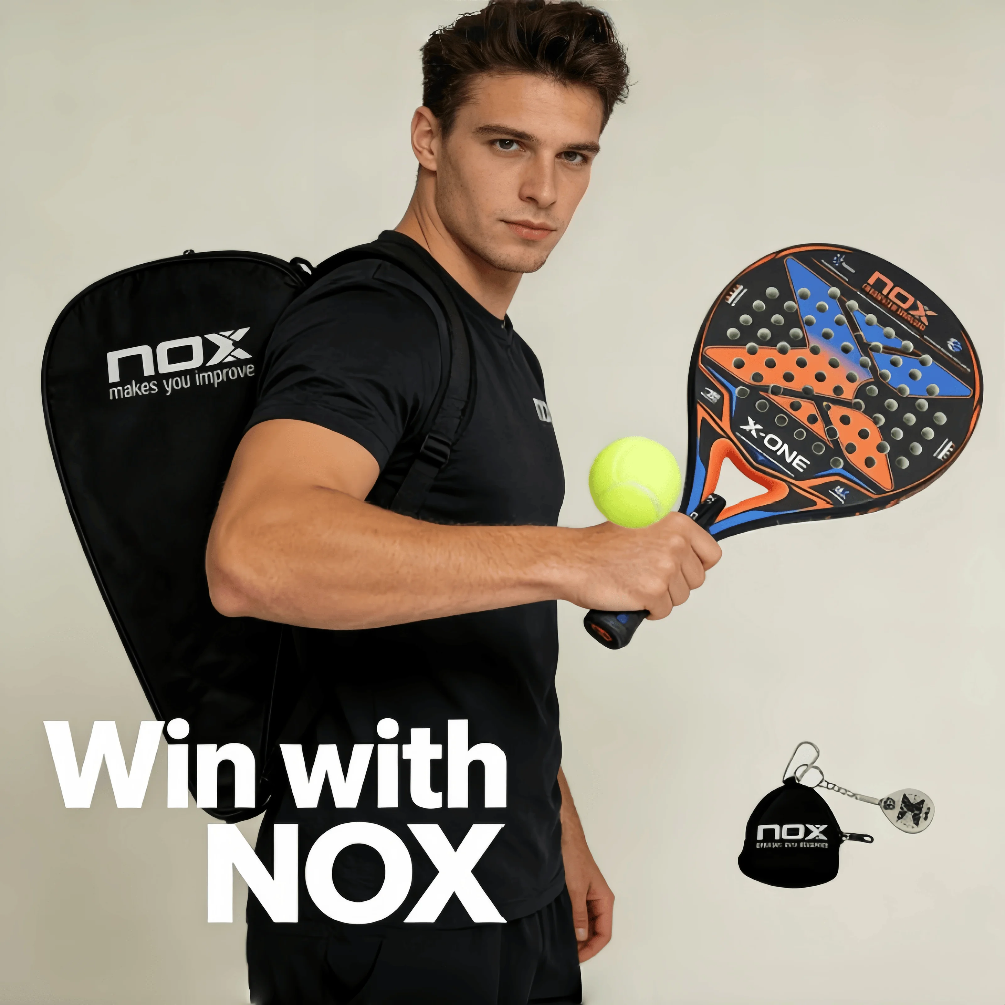 Фото Набор теннисных ракеток Nox X-One из 4 предметов, профессиональные ракетки для соревнований с защитным чехлом, в комплекте кошелек для монет с брелоком №1