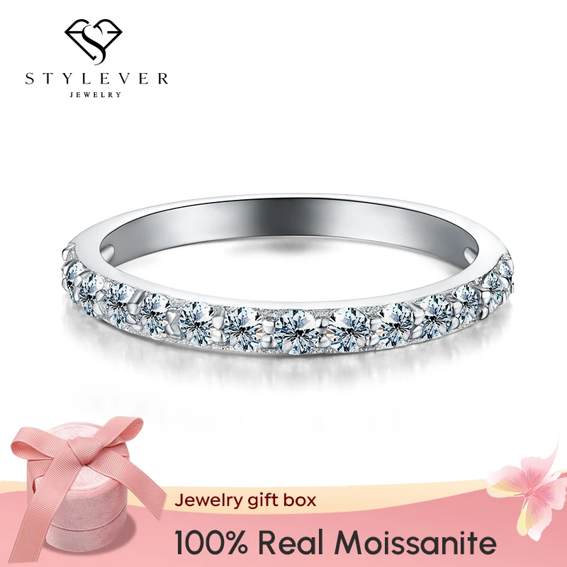 Stylever Real Moissanite Diamond Solitaire Stackable Rings for Women 925 Sterling Silver Wedding Band Trendy Fashion Jewelry