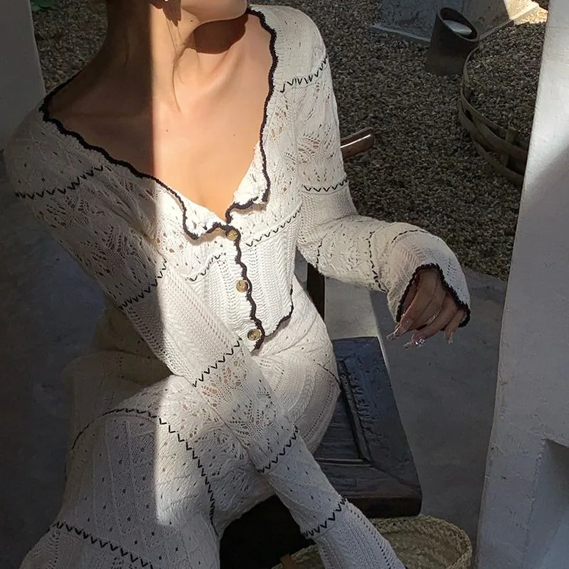 Женский вязаный топ и юбка