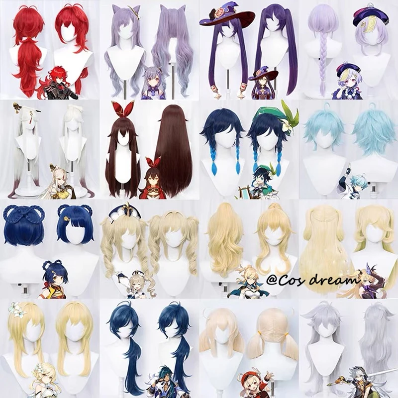 

Genshin Impact Venti Diluc Zhongli Xiao Kaeya Ganyu Barbara HuTao Aether Tartaglia Klee Ningguang Ayaka Amber Keqing Cosplay Wig