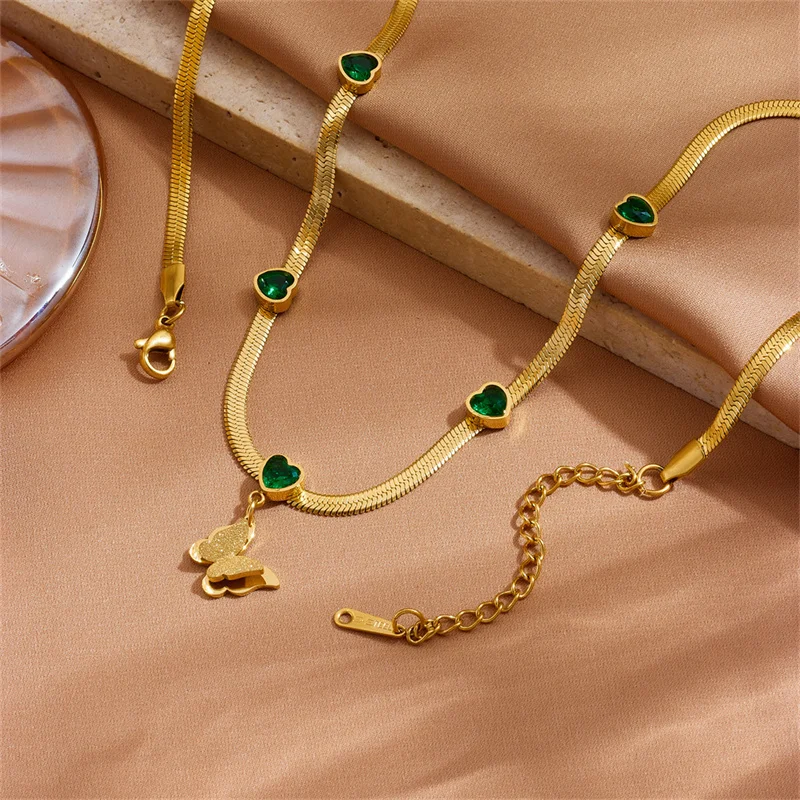 Модный простой позолоченный ретро кулон-бабочка изумрудная любовь циркон