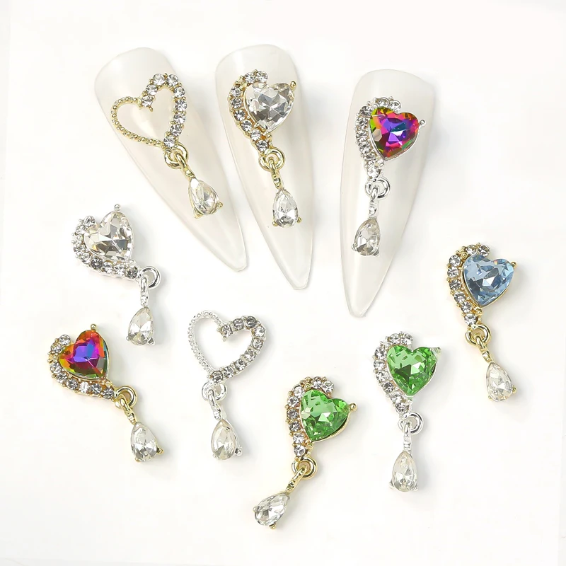 

10pcs Luxury Zircon Diamond Heart Nail Art Rhinestone Alloy Love Pendant Jewelry Glitter Crystal Gems Decoration Manicure Charms