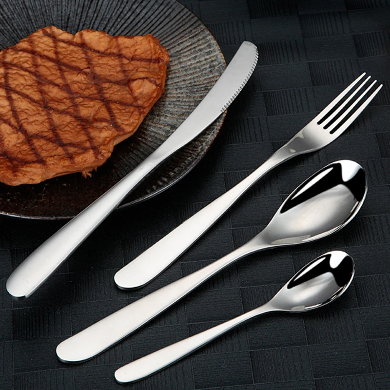 

4Pcs Classic 304 Stainless Steel Cutlery Set Dining Spoon Fork Steak Knife Tableware Kit Mirror Flatware Dishwasher Safe
