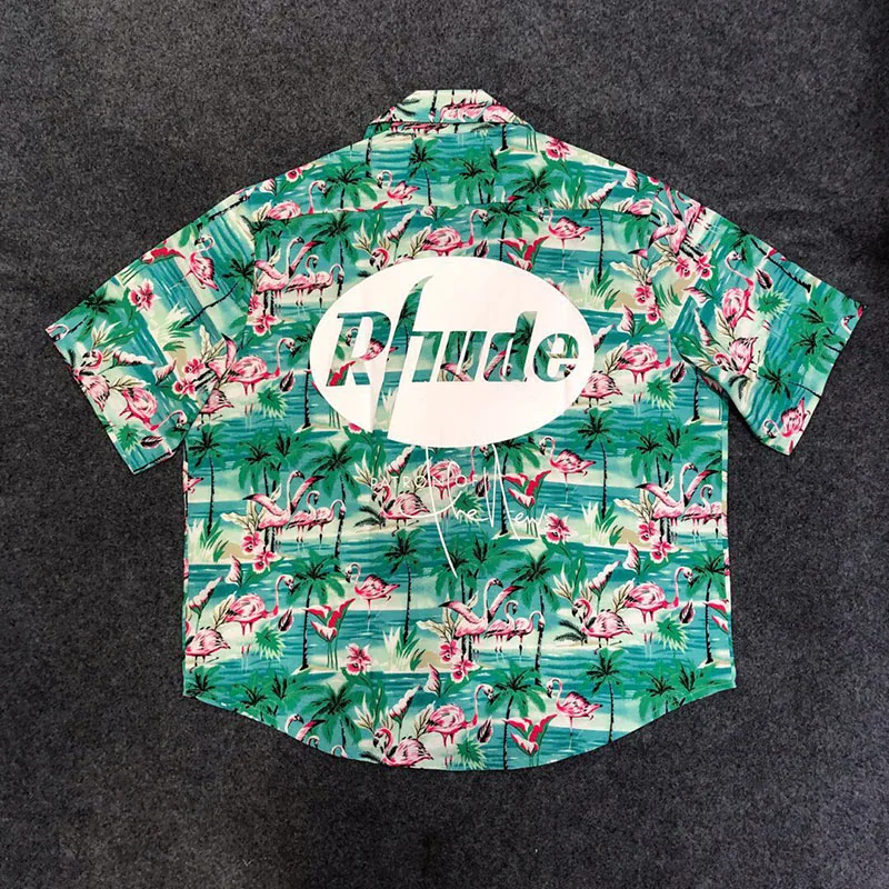 Rhude Hip Hop Shirt Men Women Loose Casual Print Streetwear Oversized RHUDE Short Sleeve Shirt
