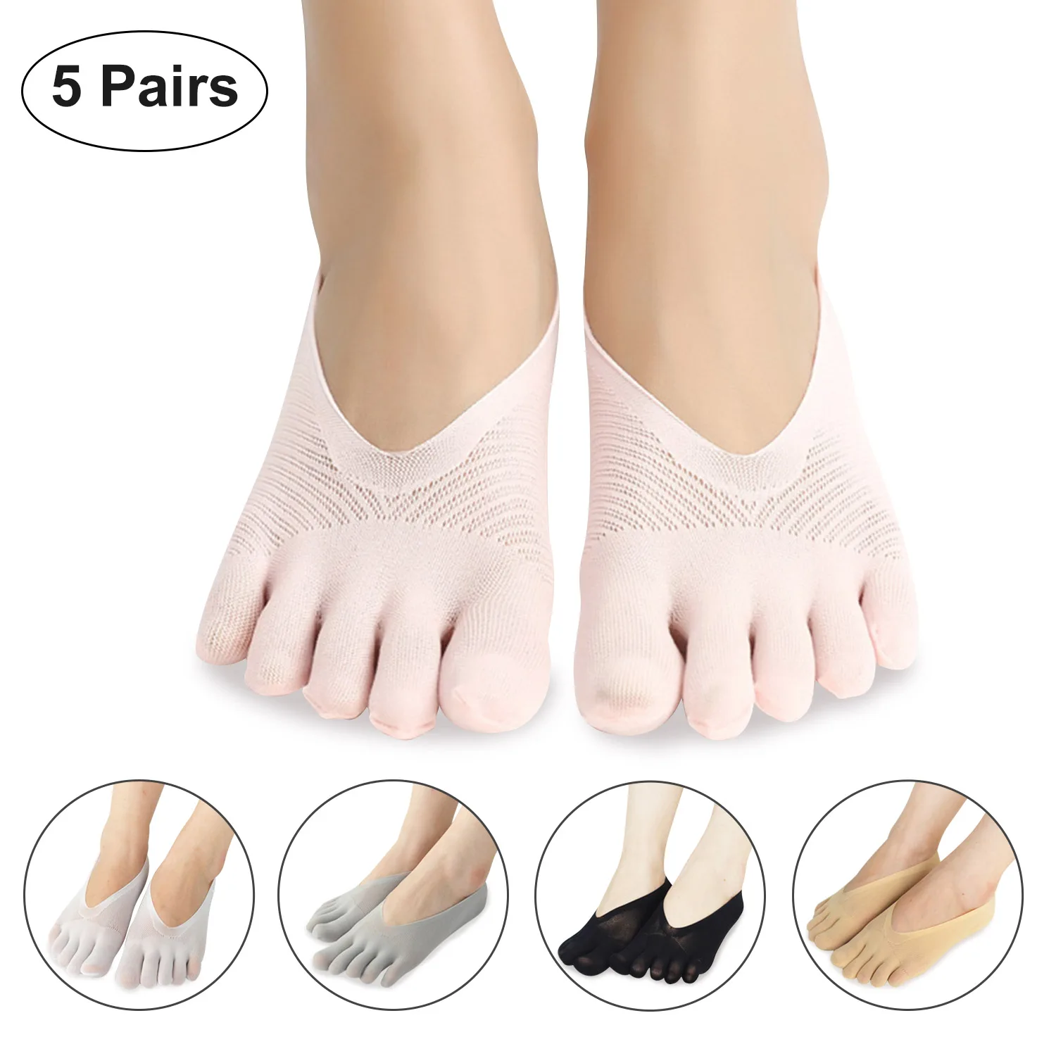 

5 Pairs Women's Toe Socks Running Non-Slip Athletic Ankle Sports Socks Female Breathable Hosiery Foot Ware Accessories