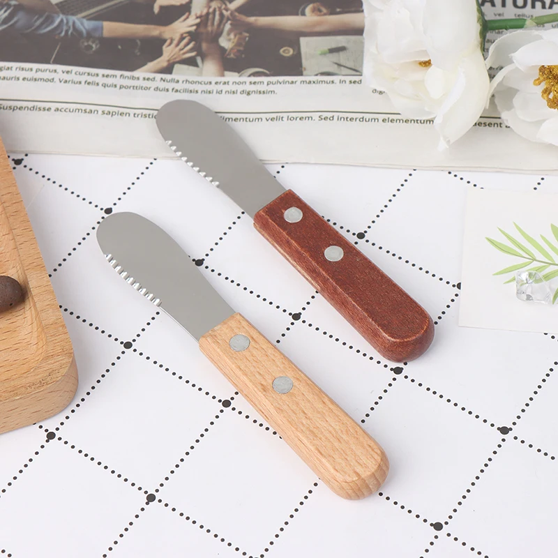 

2Pcs Wooden Handle Stainless Steel Cutlery Spatula Butter Knife Scraper Spreader Butter Spatula Breakfast Tool Kitchen Accessory