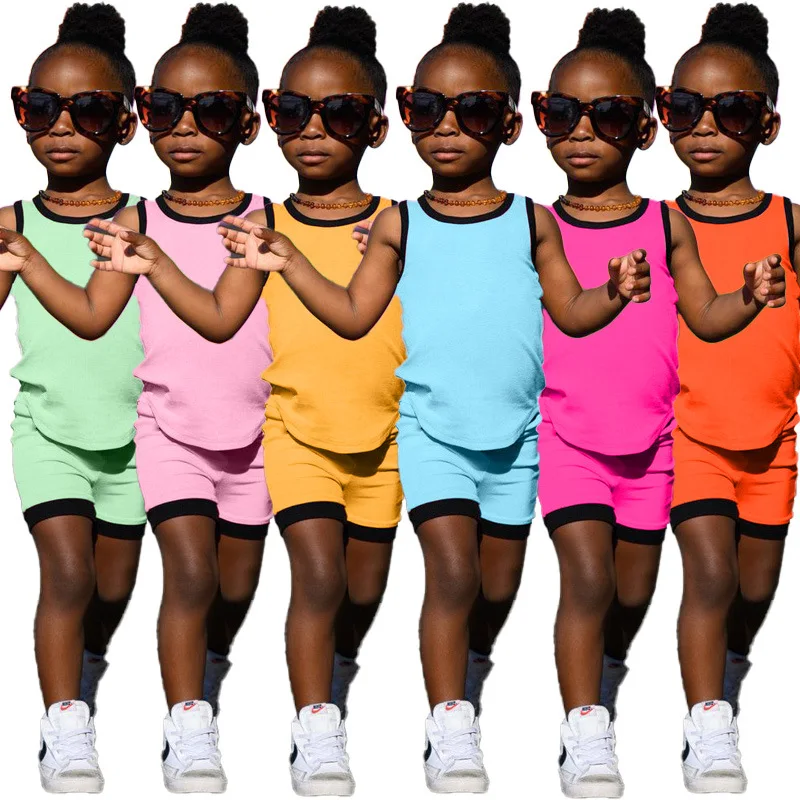 

2pcs Baby Girls Clothes Set Summer Sleeveless Tops Shirt+Shorts Pants Toddler Kids Casual Clothing Outfits For Girls Boys 8years