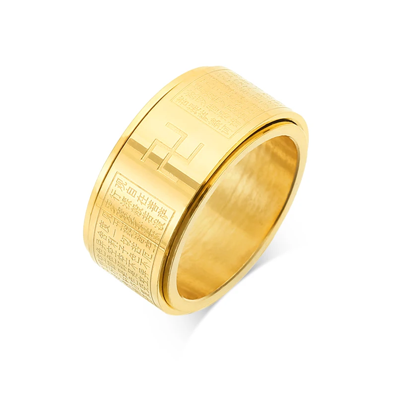 

2023 New Decompression Rotable Heart Sutra Scripture Ring Stainless Steel Swastika Religious Accessories for Men and Women