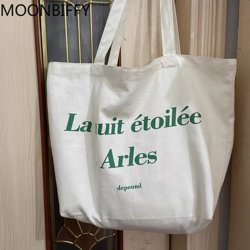 

Shopping Bags for Women Casual Large Capacity Shoulder Bags Shopper Canvas Fashion Harajuku Zipper Letter Print Ulzzang Handbags