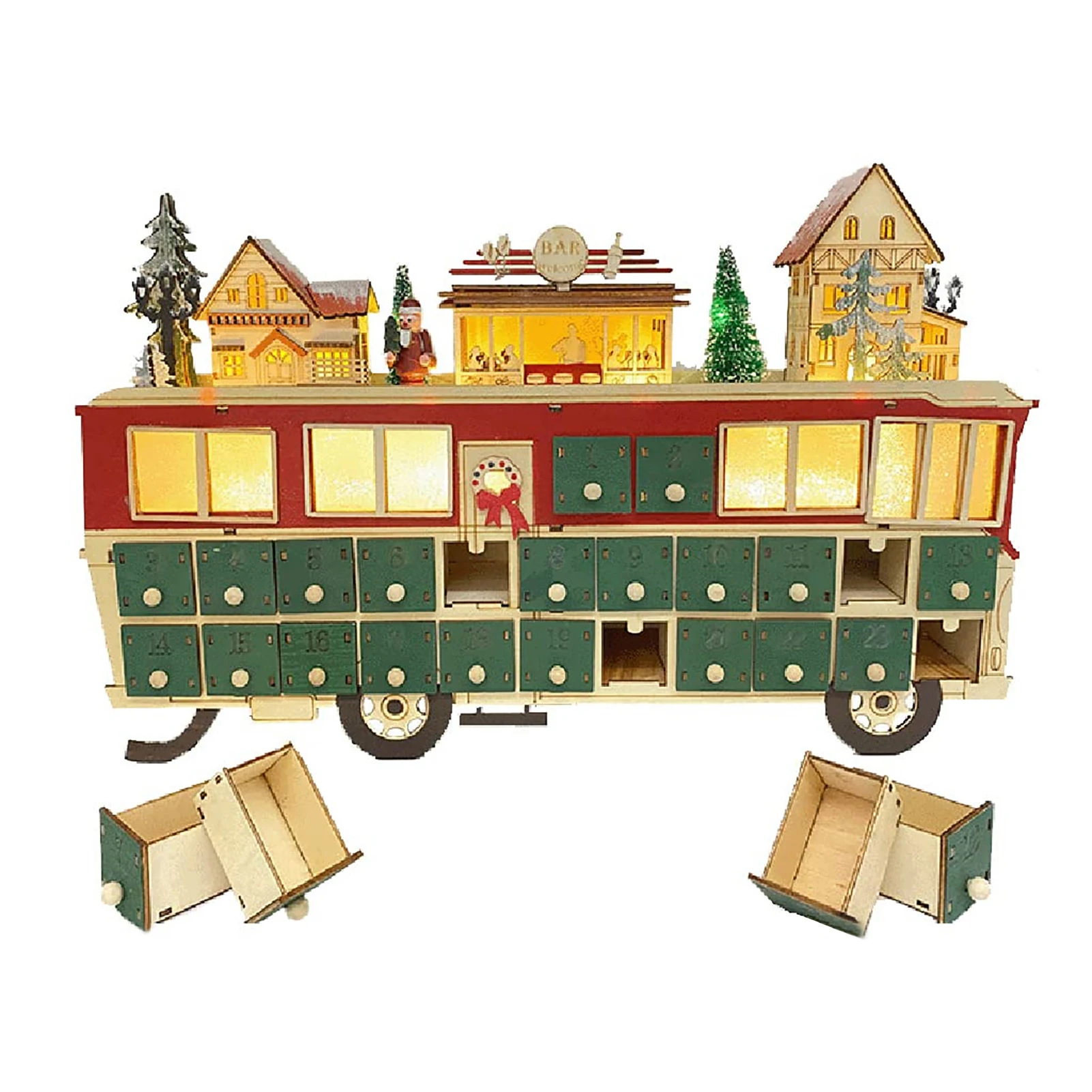 

Christmas Bus Shape Advent Calendar with Exquisite Painting Workmanship Bedroom Living Room Table Lovely Ornament