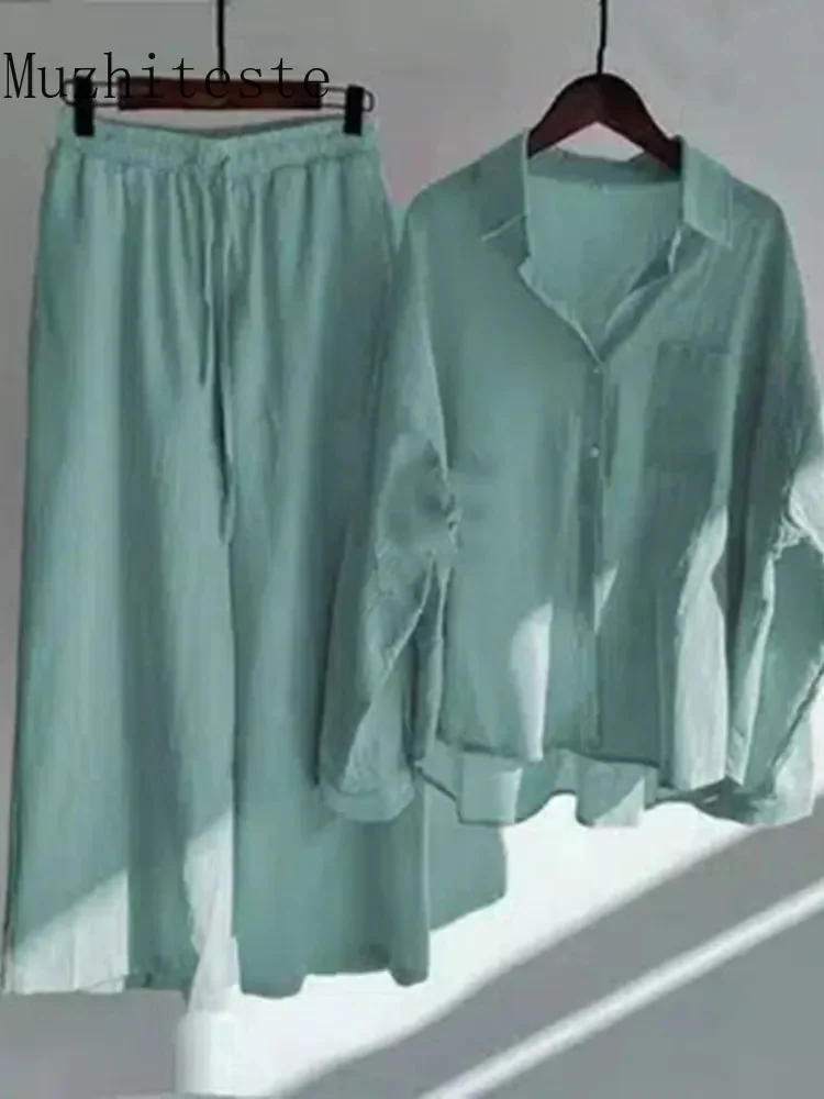 

Women's 2-piece Oversize Cotton Shirt Plus High Waist Slacks Suit Women's Suit Set of Two Pieces for Women's Tracksuit