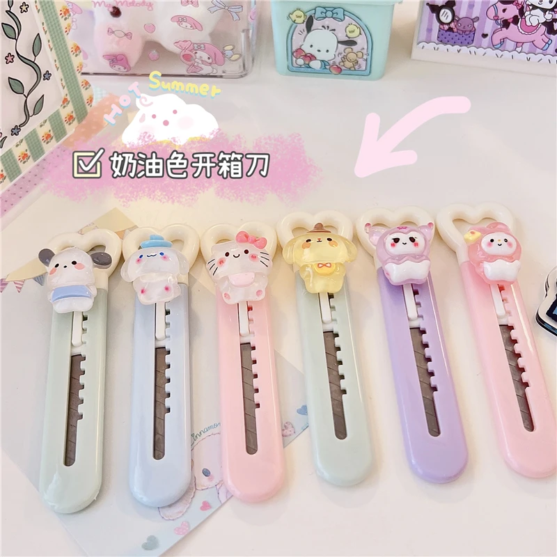 

Sanrioed Kawaii Macaron Color Little Heart Kuromi Cinnamoroll Cinnamoroll Unboxing Utility Knife Cute Hello Kitty Paper Knife