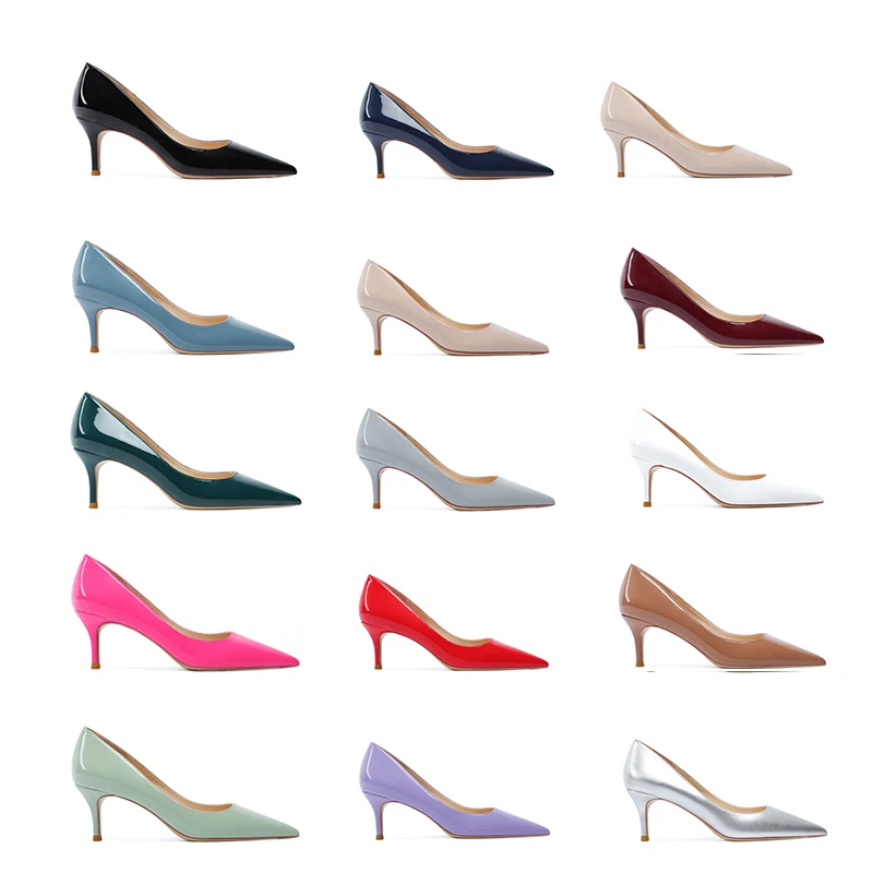High Heels Women Patent Leather Pointed 2023 New Fresh Light Color Lake Blue 6cm Medium Heel Thin Heel Shallow Pumps Custom Size