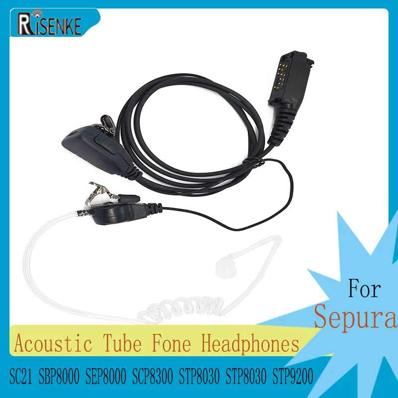 RISENKE Radio Walkie Talkie Accessorie Earpiece Headset with PTT for Sepura SC21 SBP8000 SEP8000 SCP8300 STP8030 STP8080 STP9200