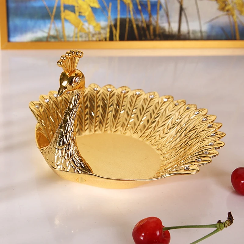 1 PCS Peacocks Fruit Plate Metal Tray Dish Delicate Storage For Candy Trinket Jewelry Snack Serving Home Decor