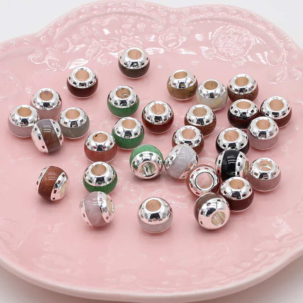 

2Pcs Natural Stone Beads White Jade/Rose Quartz Silver-Edge Isolation Beads For Jewelry Making DIY Necklace Bracelet Accessory