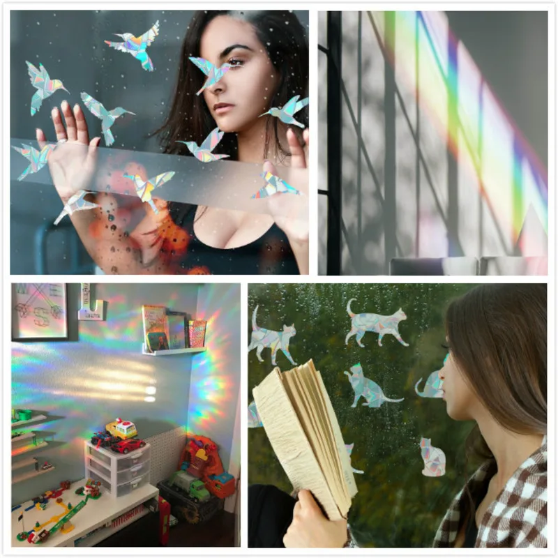 

Sun Catcher Sticker Rainbow Effect Window Stickers Birds Cats Decor DIY Glass Decals Home Bedroom Office Privacy Protection