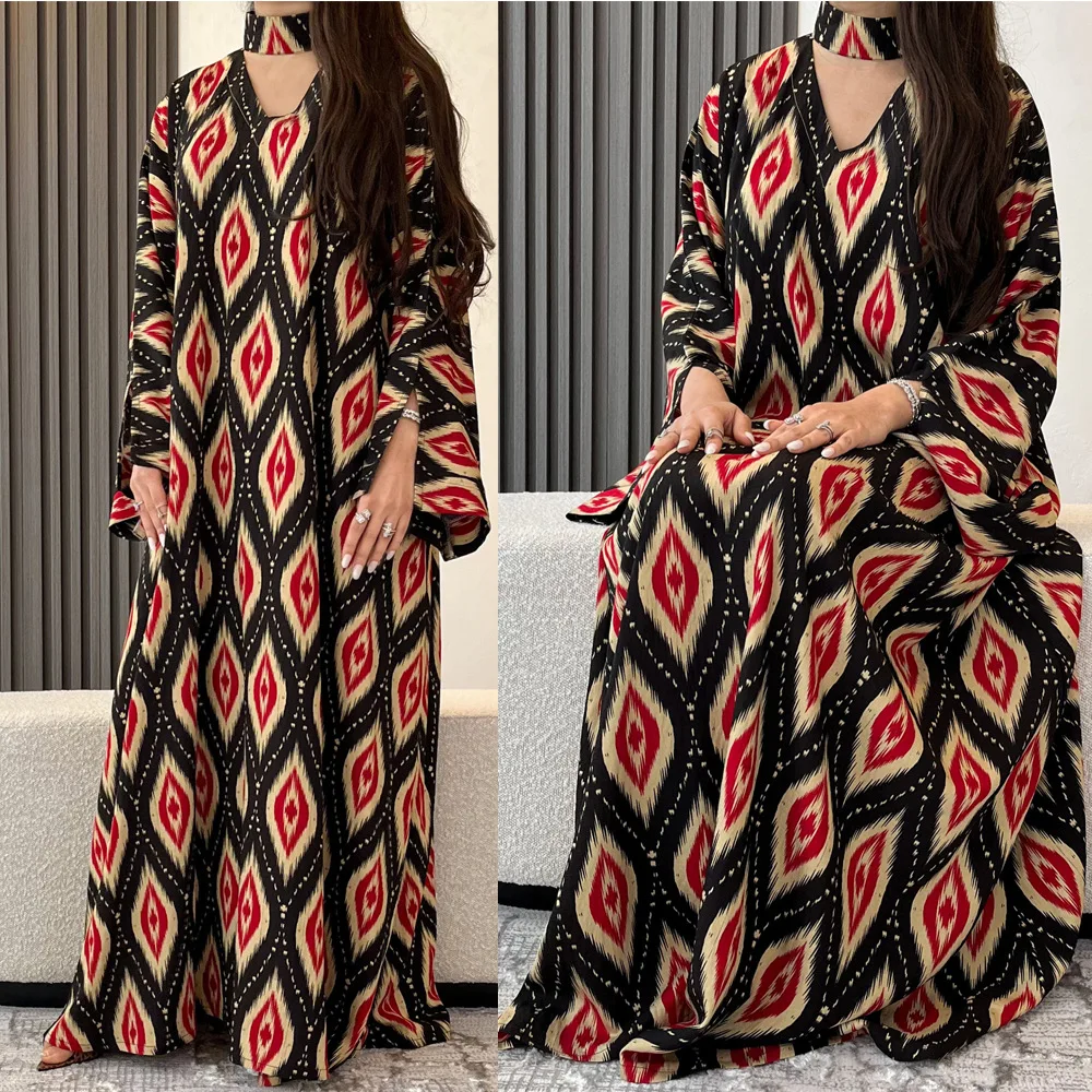 

Middle East 2022 Summer Print Arab Abaya Muslim Robe Southeast Asia Women's Dress Ramadan Long Maxi Loose