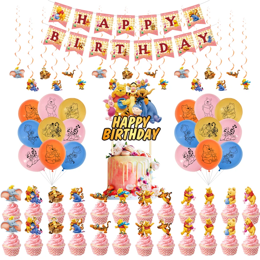 

Disney Winnie The Pooh Theme HappyBirthday Party Decoration Banner Cake Topper Latex Balloon Baby Shower Supplies Kids Gift