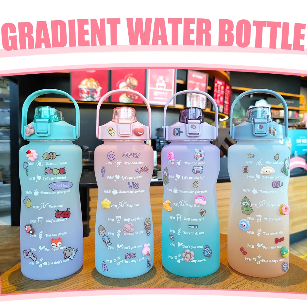 

2000 мл градиентная цветная портативная бутылка для воды со шкалой времени CLH @ 8