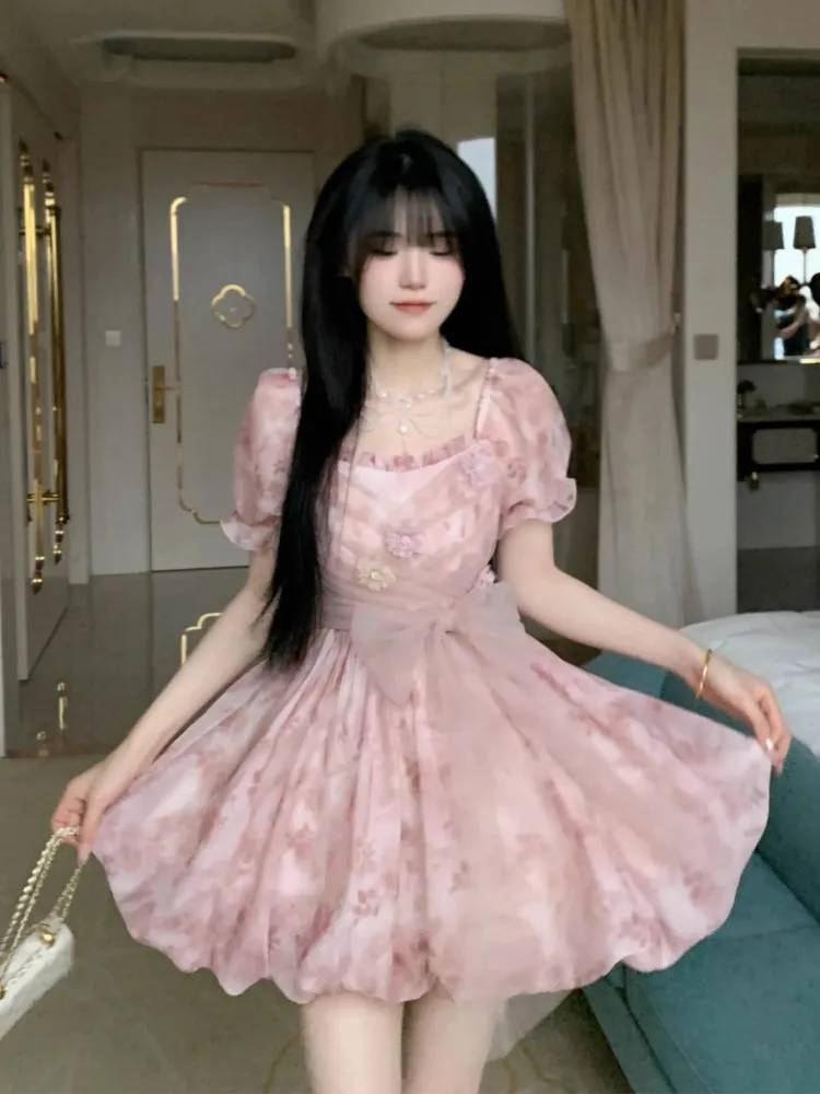 Y2K Сетчатое лоскутное короткое платье принцессы женские милые платья на день