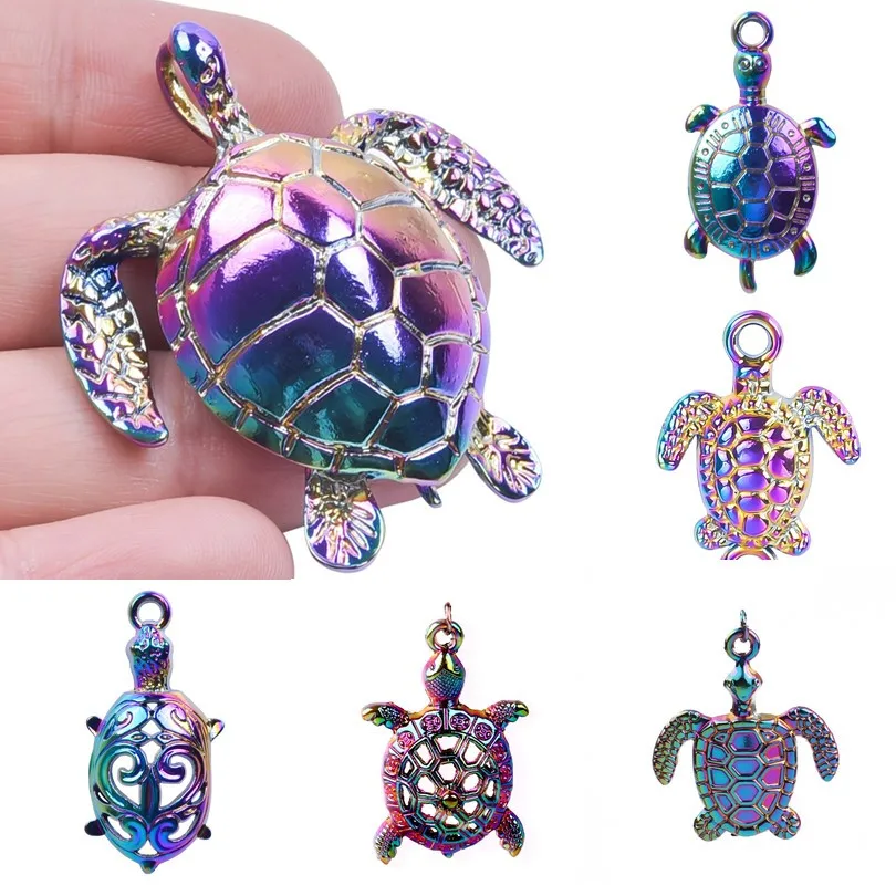 

5pcs/Lot Rainbow Color Sea Turtle Marine Animal Water Turtle's Shell Charms Fashion Pendant For Jewelry Making DIY Accessories