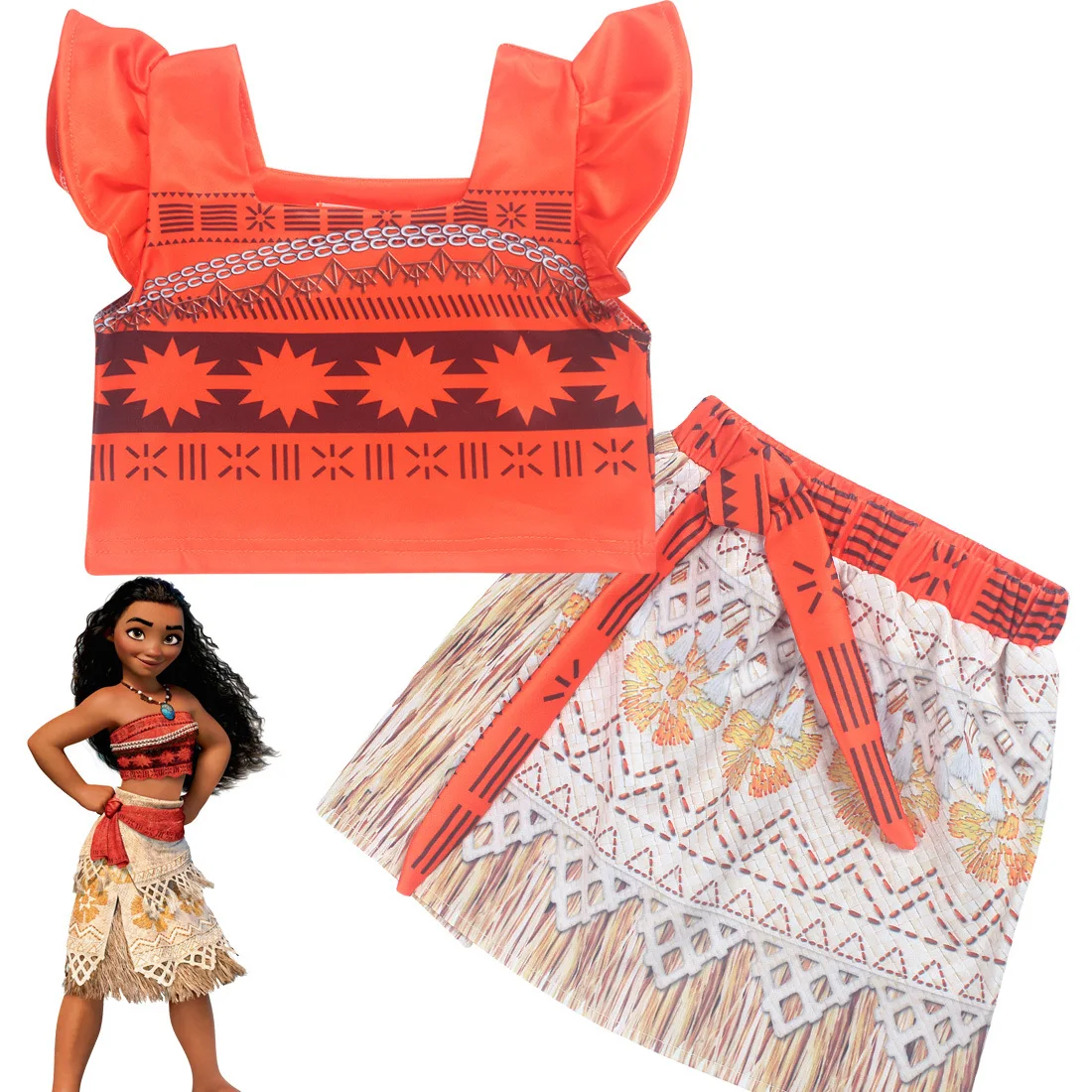 

2-10Y Fancy Moana Dress Cosplay baby Girls moana clothes evening Party 2pcs Sets Baby Dresses Kids Beachwear Toddler skirt Suits