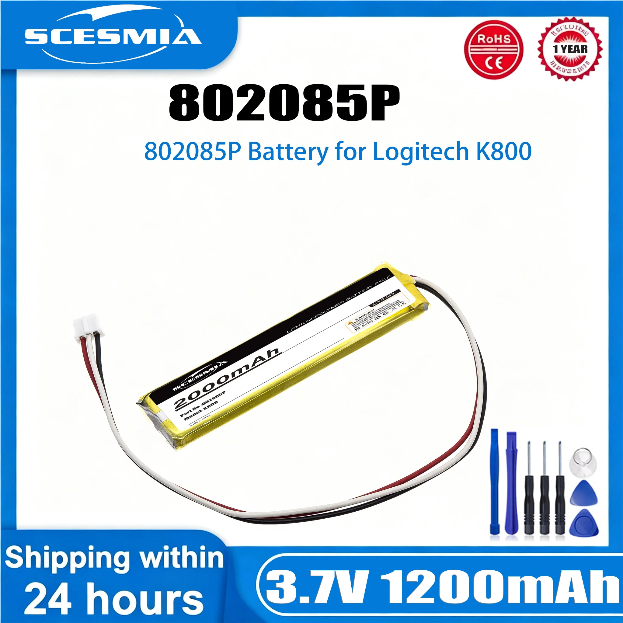 Фото Сменная батарея для клавиатуры Logitech K800 MX KEYS YR0073, 3.7V 2000mAh, артикулы 533-000177, 533-000221, 802085P, 533-000141 №1