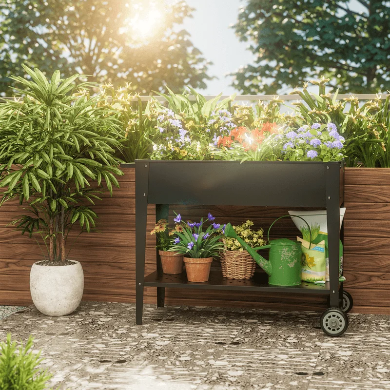 

Bed with Legs, Planter Box Elevated on Wheels Portable Planter Cart for Vegetable Herbs Potted