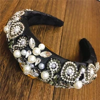 2 styles new embroidery baroque padded hairband for women full crystal rhinestone pearl headband wide thick hair accessori