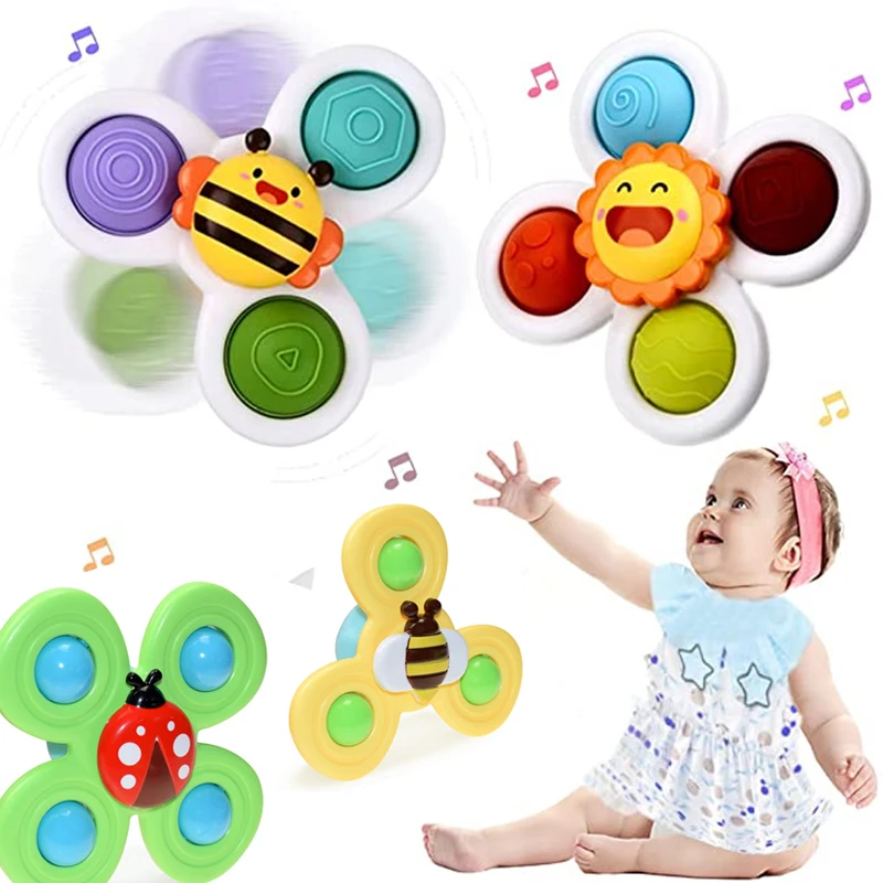 

3pcs Cartoon Animal Sucker Spinner Baby Bath Toys Rotating Suction Cups Strong Sucker Bath Windmill Toy for Kids Rattles Teether