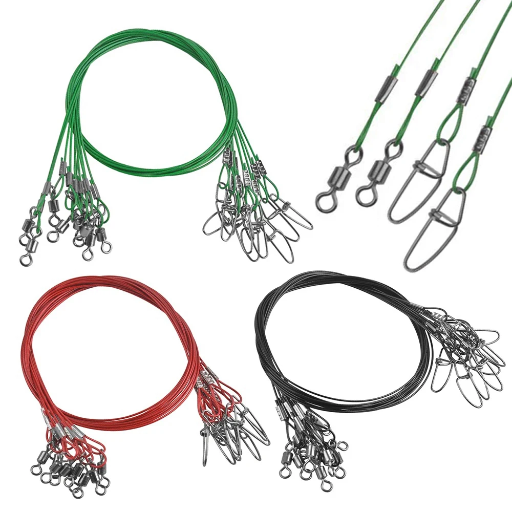 

20pcs Anti Bite Steel Fishing Wire Leaders Heavy Duty 150LB High Strength Pre Made Line Leaders with Swivels Snaps 50cm